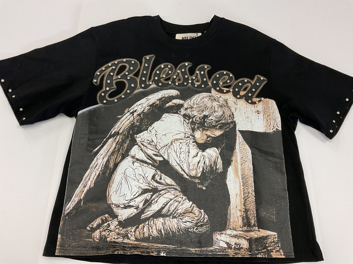 MND GMZ- Black "Praying Angel" Crop Shurt