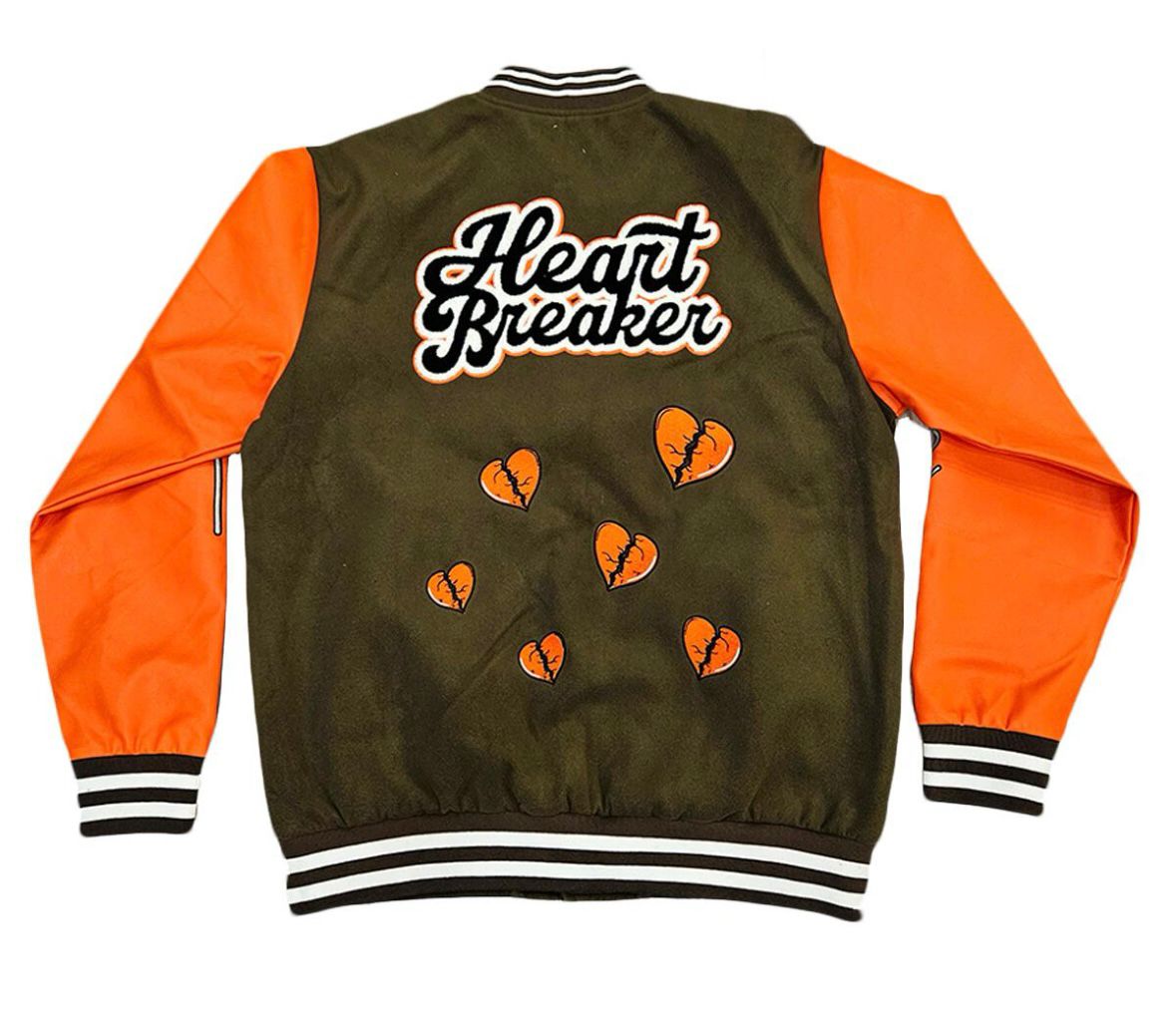 Rebel Minds - Heart Breaker Green & Orange Varsity Jacket