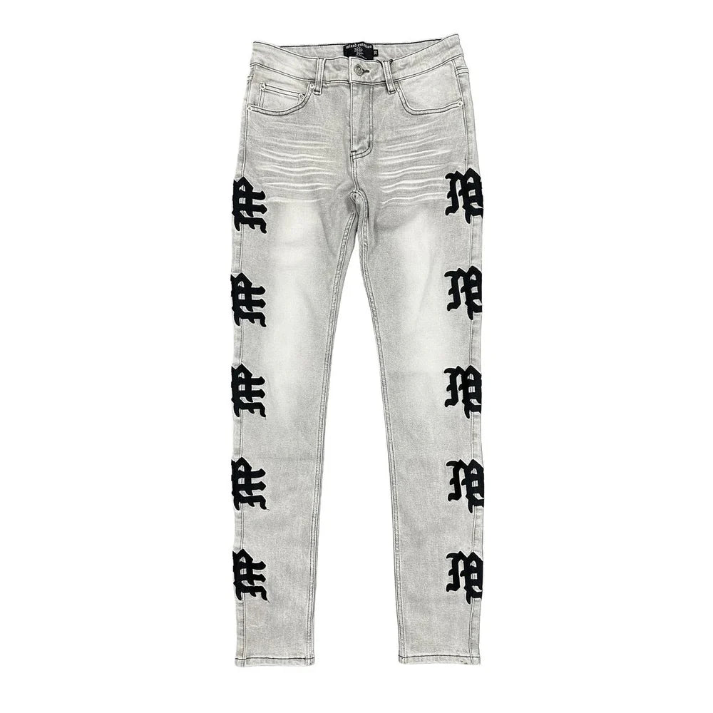 Mixed Emotions - Grey Wash "Monogram" Jeans