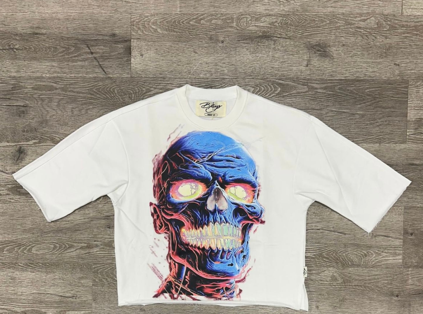 BKYS - White "Skull Hustle Club" Crop Shirt
