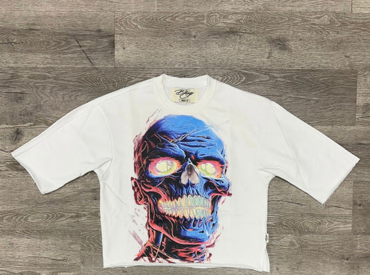 BKYS - White "Skull Hustle Club" Crop Shirt
