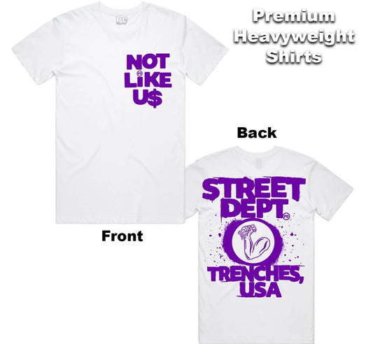Street Dept-  White/Purple “ Not Like Us” Shirt