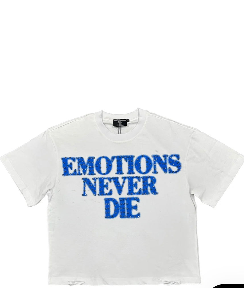Mixed Emotions - White/Blue "Emotions Never Die" Shirt