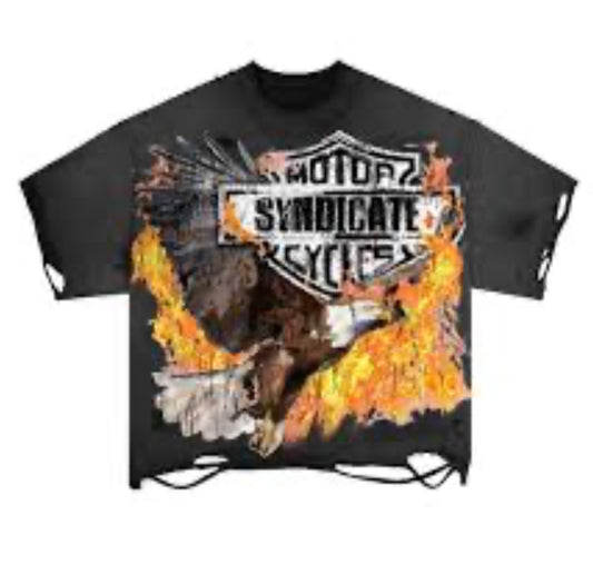 SYNDICATE- Motorcycle Black Wash Crop Tee
