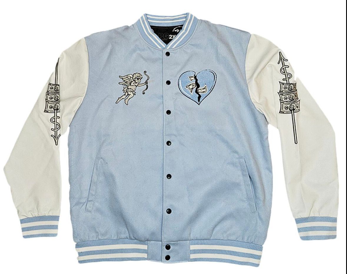 Rebel Minds - Heart Breaker Blue & White Varsity Jacket