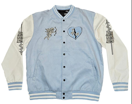 Rebel Minds - Heart Breaker Blue & White Varsity Jacket
