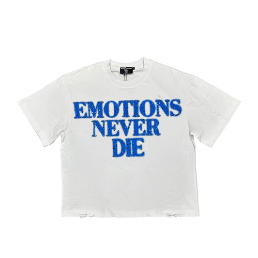 Mixed Emotions -  White/Blue "Emotions Never Die" Shirt