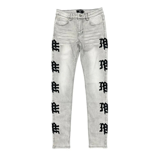 Mixed Emotions - Grey Wash "Monogram" Jeans