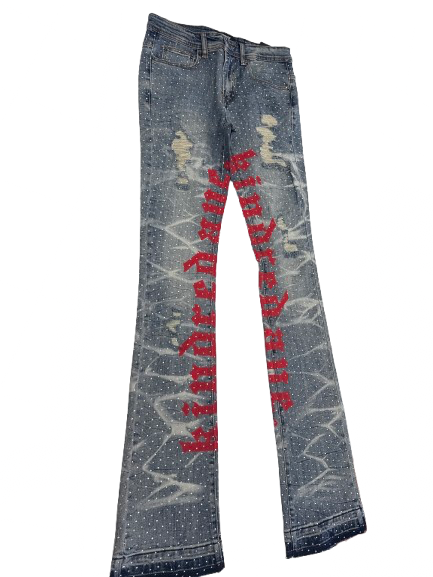 KINDRED- KD2211- Smoke Blue Red Stacked Fit Jeans