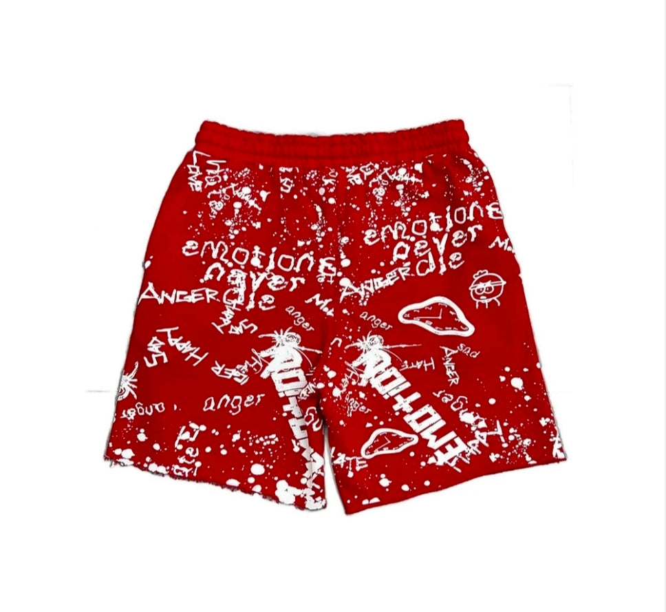Mixed Emotions -  Red "Graffiti" Shorts